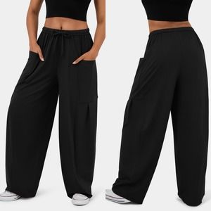 Halara High Rise Elastic Waistband Side Pocket Palazzo Wide Leg Pant Women L NWT